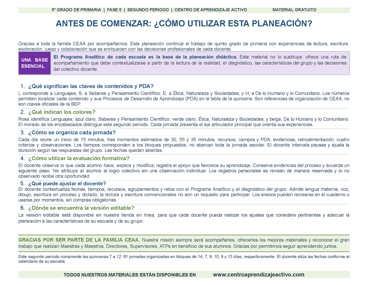 PLANEACIÓN 5° Primaria Segundo Periodo (Dic, Ene, Feb, Mar) en 🎁PDF