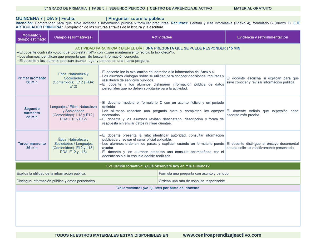 PLANEACIÓN 5° Primaria Segundo Periodo (Dic, Ene, Feb, Mar) en 🎁PDF