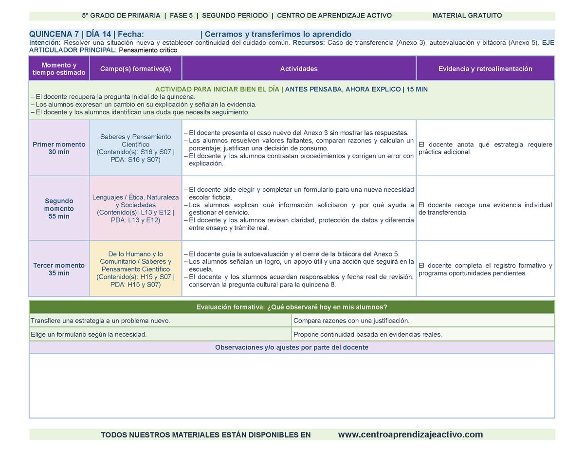 PLANEACIÓN 5° Primaria Segundo Periodo (Dic, Ene, Feb, Mar) en 🎁PDF