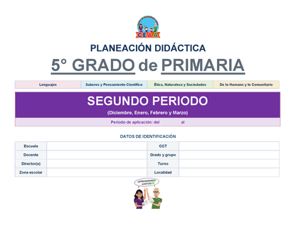 PLANEACIÓN 5° Primaria Segundo Periodo (Dic, Ene, Feb, Mar) ✏️Editable en Word