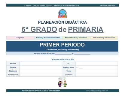 PLANEACIÓN 5° Primaria Primer Periodo (Sep, Oct, Nov) en 🎁PDF
