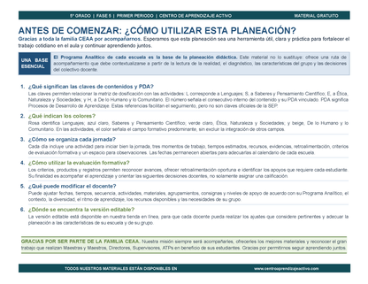 PLANEACIÓN 5° Primaria Primer Periodo (Sep, Oct, Nov) en 🎁PDF