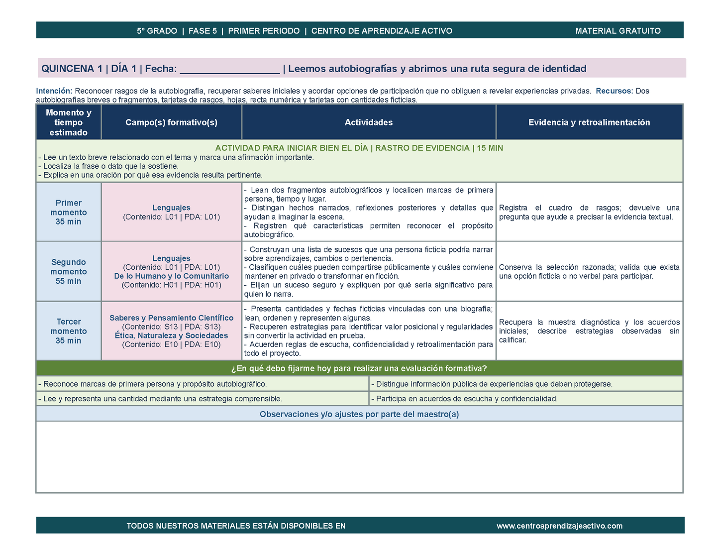 PLANEACIÓN 5° Primaria Primer Periodo (Sep, Oct, Nov) en 🎁PDF