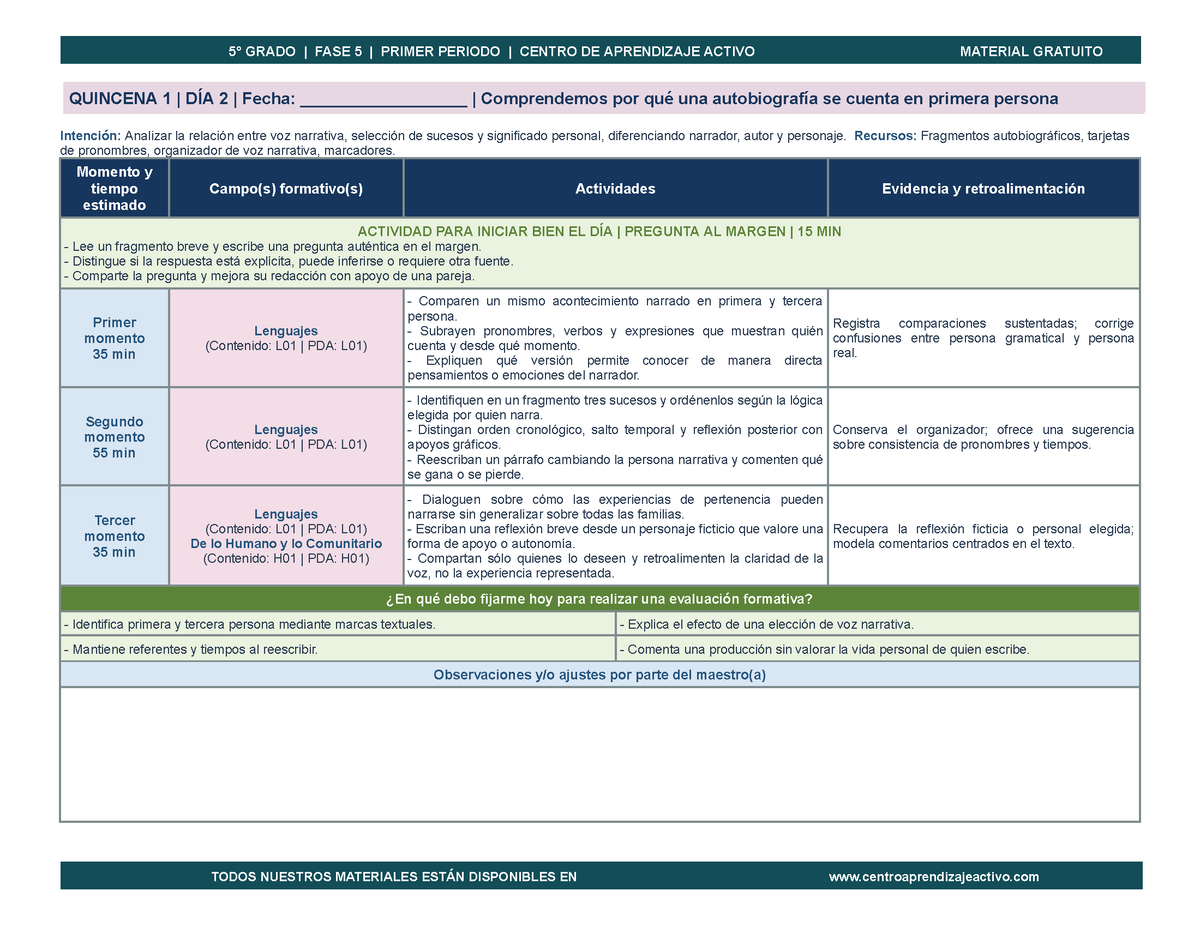 PLANEACIÓN 5° Primaria Primer Periodo (Sep, Oct, Nov) en 🎁PDF
