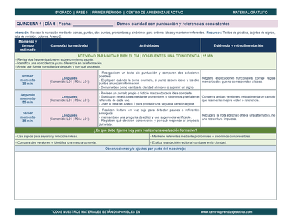 PLANEACIÓN 5° Primaria Primer Periodo (Sep, Oct, Nov) en 🎁PDF