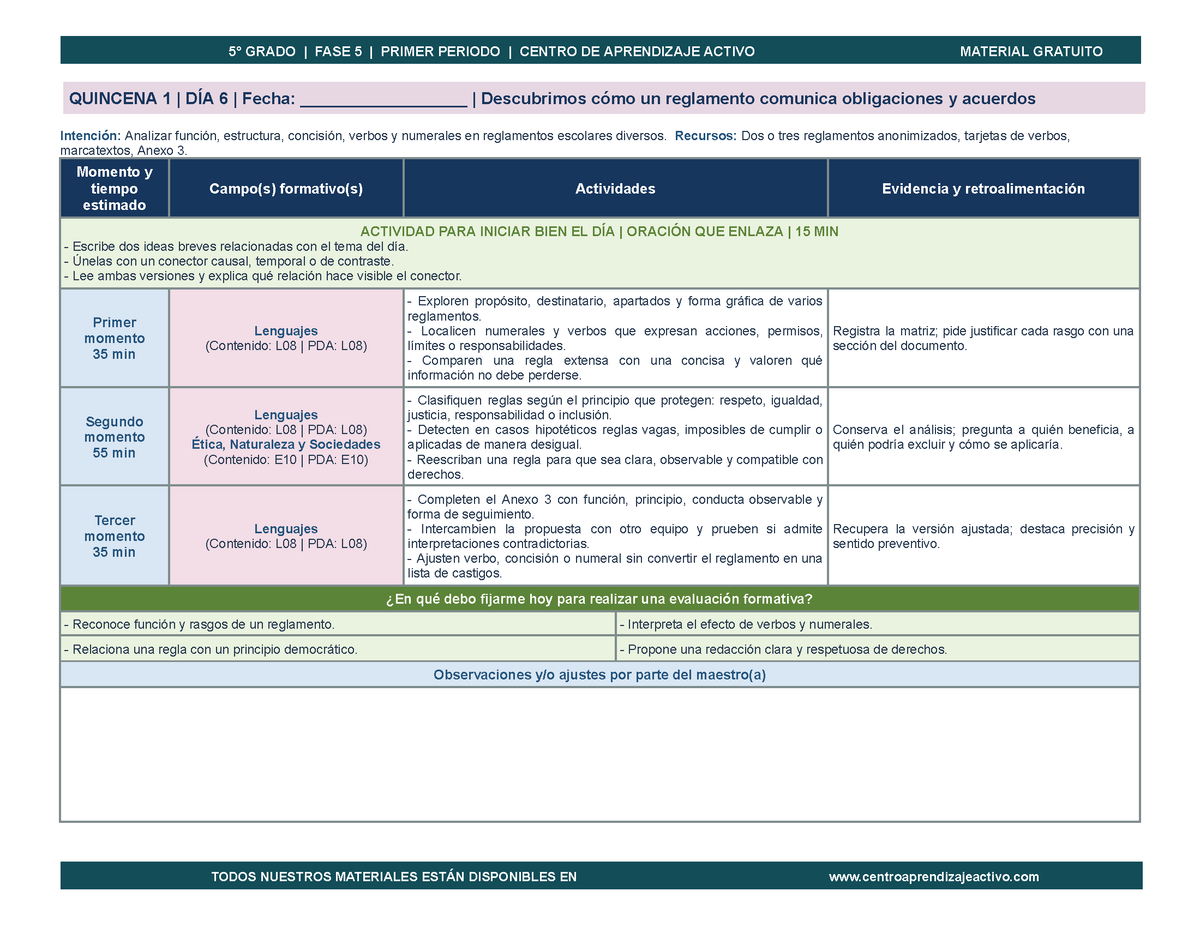 PLANEACIÓN 5° Primaria Primer Periodo (Sep, Oct, Nov) en 🎁PDF