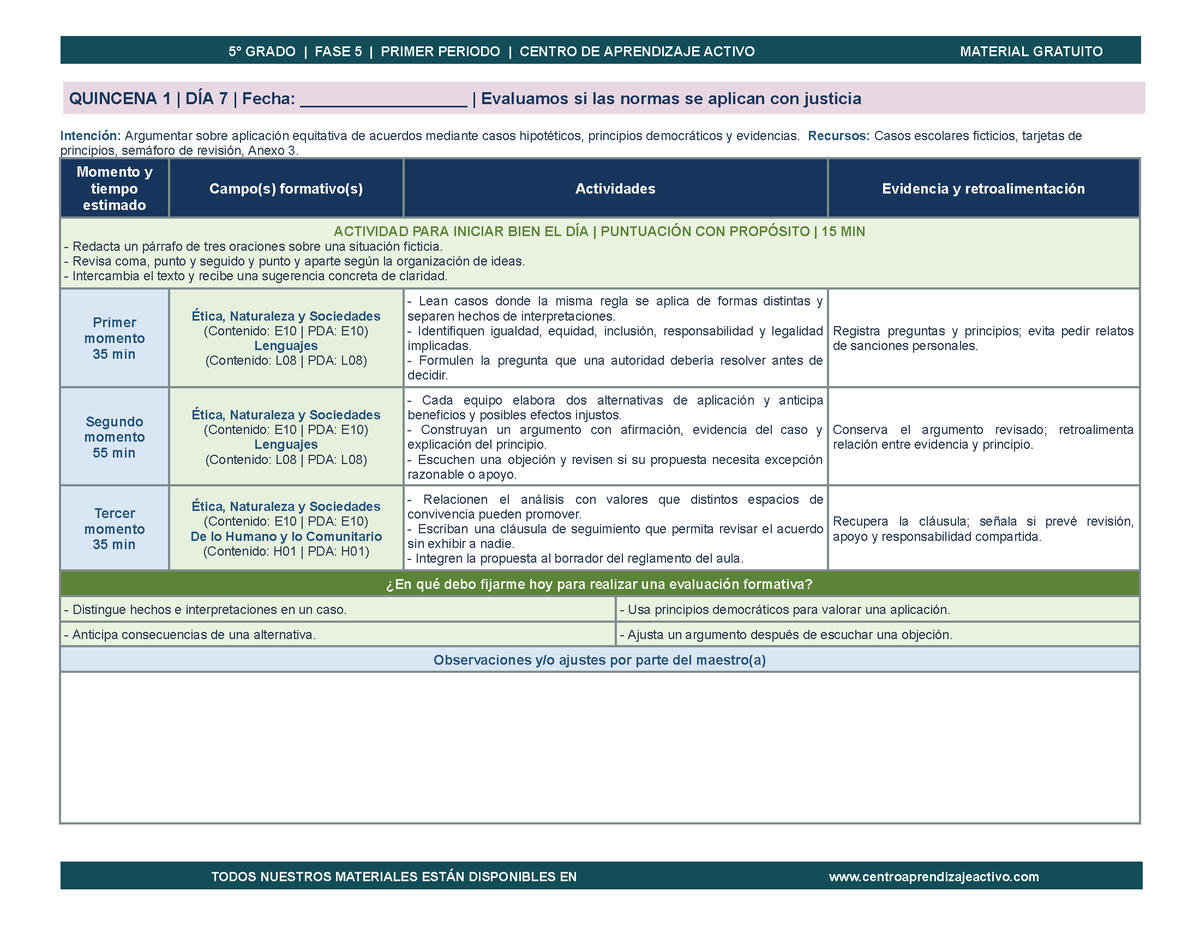 PLANEACIÓN 5° Primaria Primer Periodo (Sep, Oct, Nov) en 🎁PDF