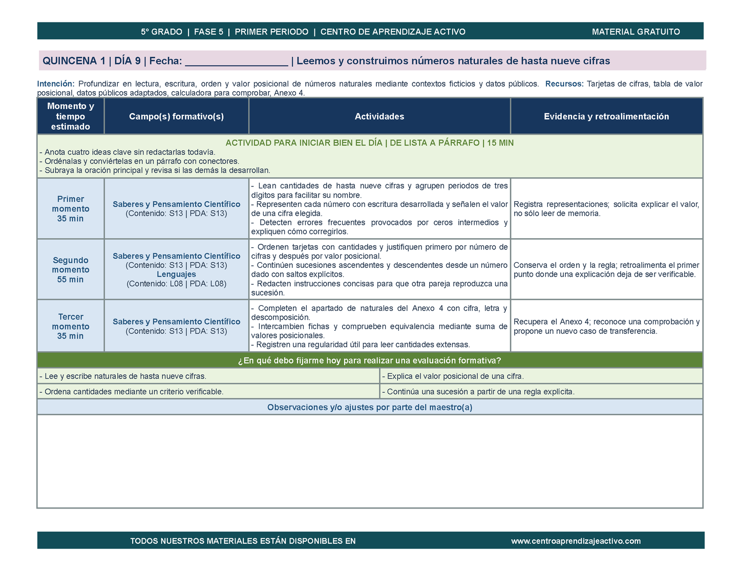 PLANEACIÓN 5° Primaria Primer Periodo (Sep, Oct, Nov) en 🎁PDF