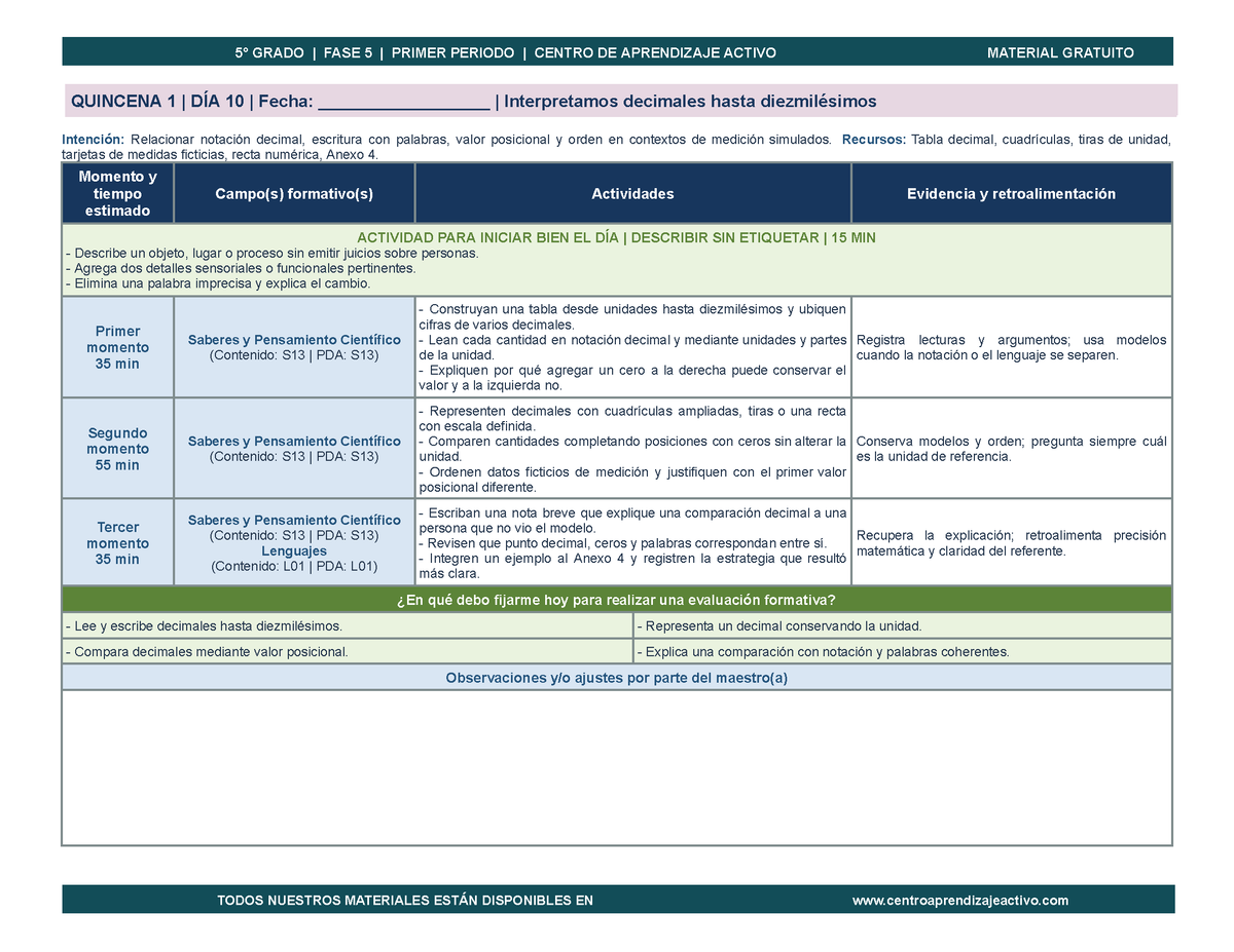 PLANEACIÓN 5° Primaria Primer Periodo (Sep, Oct, Nov) en 🎁PDF