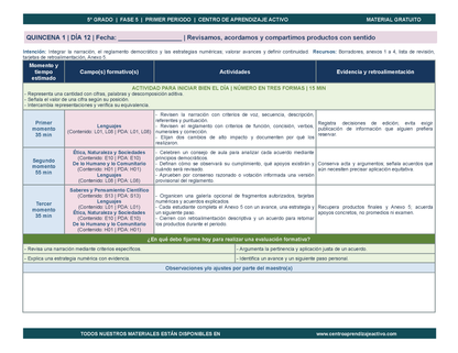 PLANEACIÓN 5° Primaria Primer Periodo (Sep, Oct, Nov) en 🎁PDF