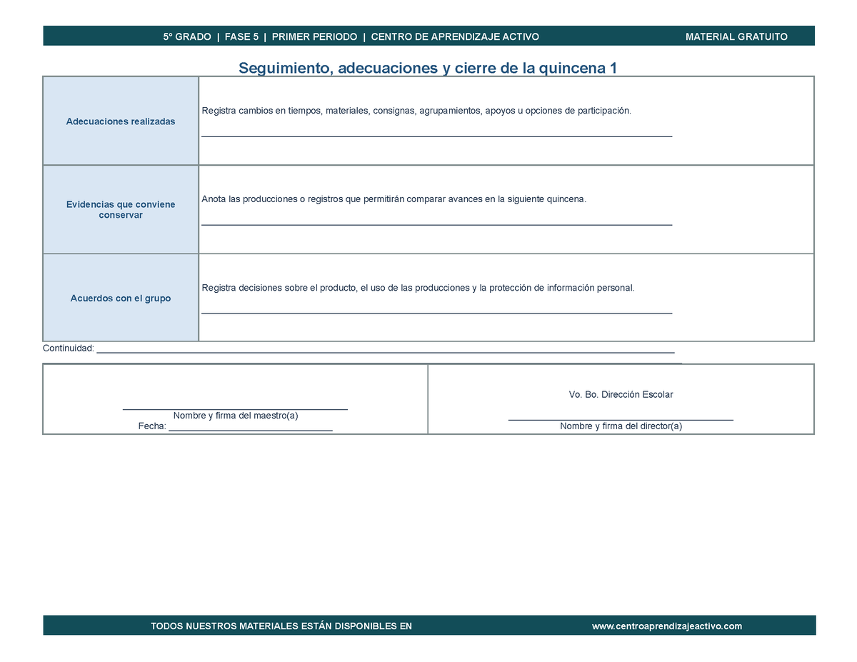 PLANEACIÓN 5° Primaria Primer Periodo (Sep, Oct, Nov) en 🎁PDF