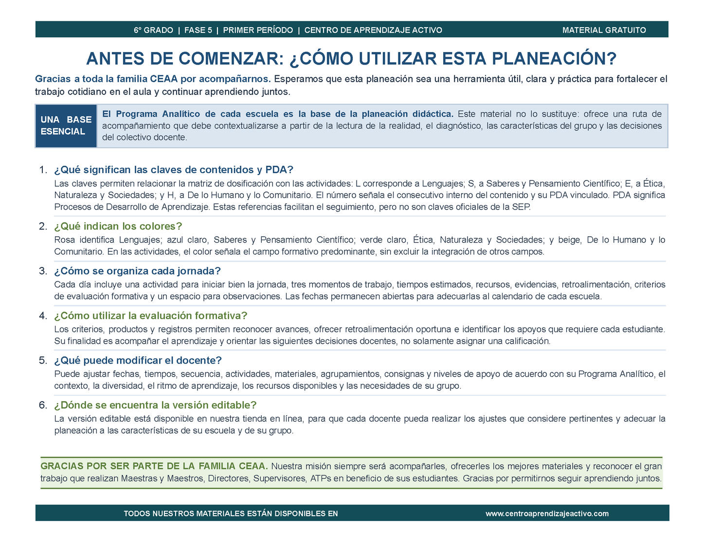 PLANEACIÓN 6° Primaria Primer Periodo (Sep, Oct, Nov) en 🎁PDF
