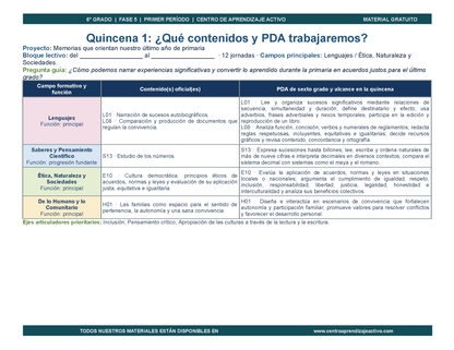 PLANEACIÓN 6° Primaria Primer Periodo (Sep, Oct, Nov) en 🎁PDF