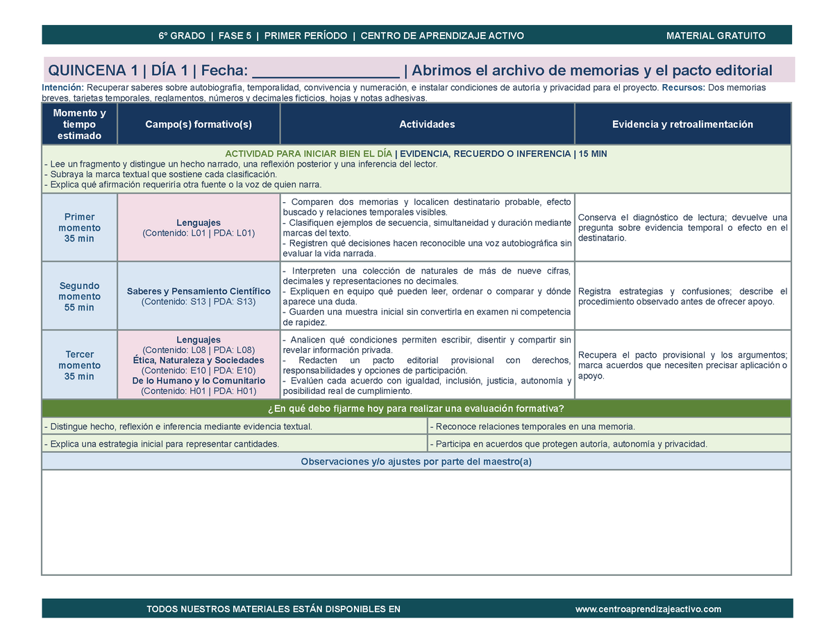 PLANEACIÓN 6° Primaria Primer Periodo (Sep, Oct, Nov) en 🎁PDF