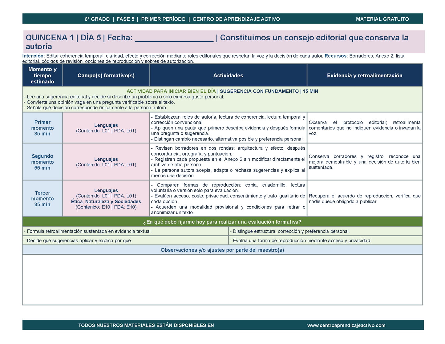 PLANEACIÓN 6° Primaria Primer Periodo (Sep, Oct, Nov) en 🎁PDF