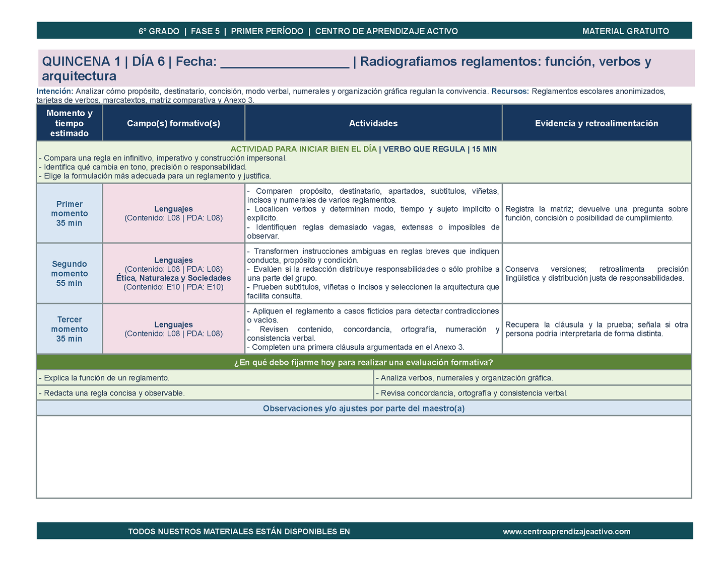 PLANEACIÓN 6° Primaria Primer Periodo (Sep, Oct, Nov) en 🎁PDF