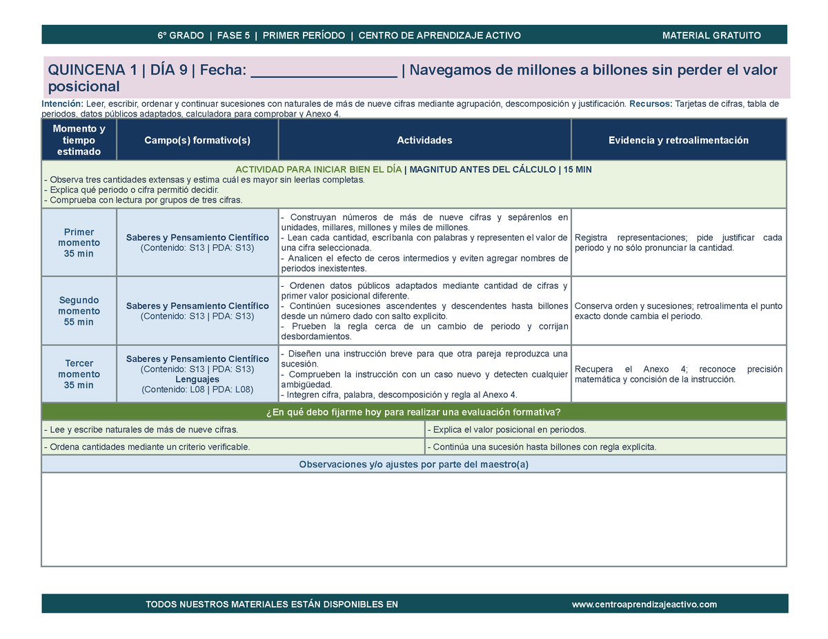 PLANEACIÓN 6° Primaria Primer Periodo (Sep, Oct, Nov) en 🎁PDF