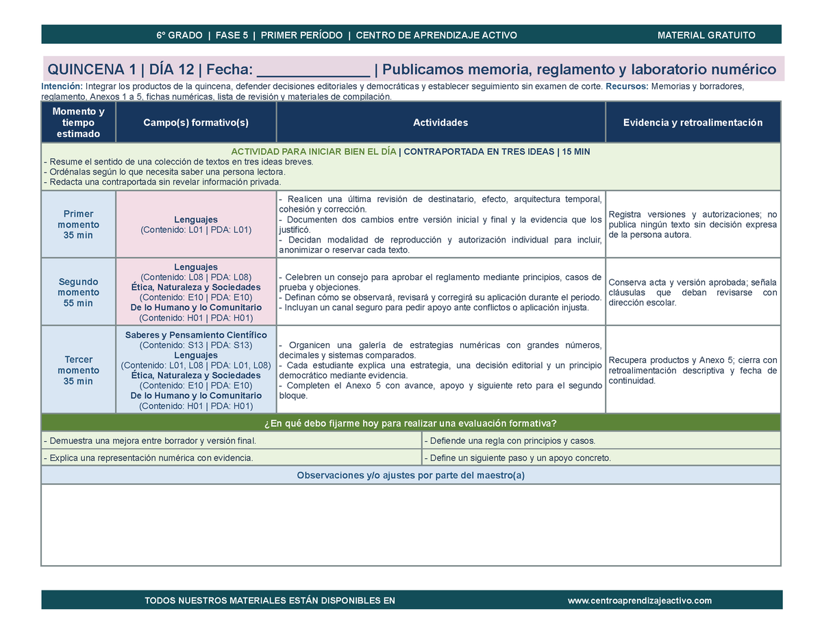 PLANEACIÓN 6° Primaria Primer Periodo (Sep, Oct, Nov) en 🎁PDF