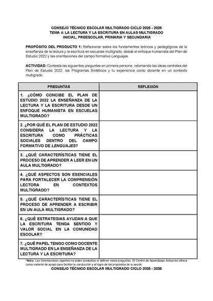 Formato de Productos CTE Multigrado Tema 4 (Editable en Word)