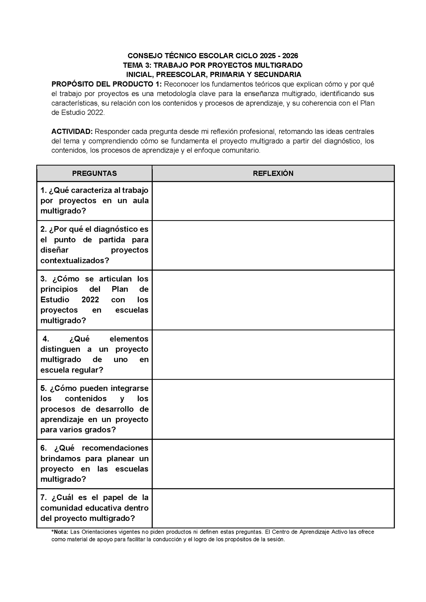 Formato de Productos CTE Multigrado Tema 3 (Editable en Word)