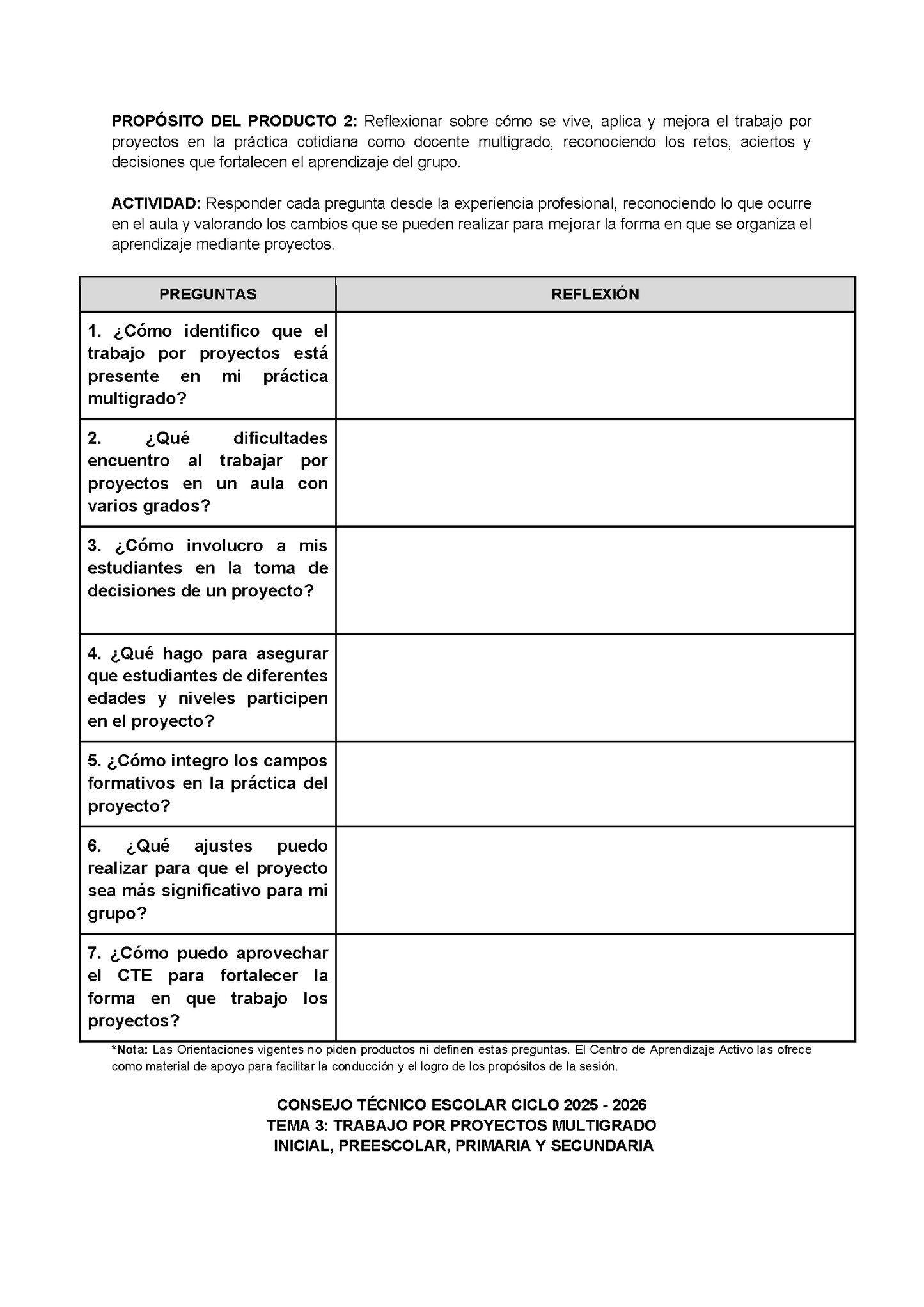 Formato de Productos CTE Multigrado Tema 3 (Editable en Word)