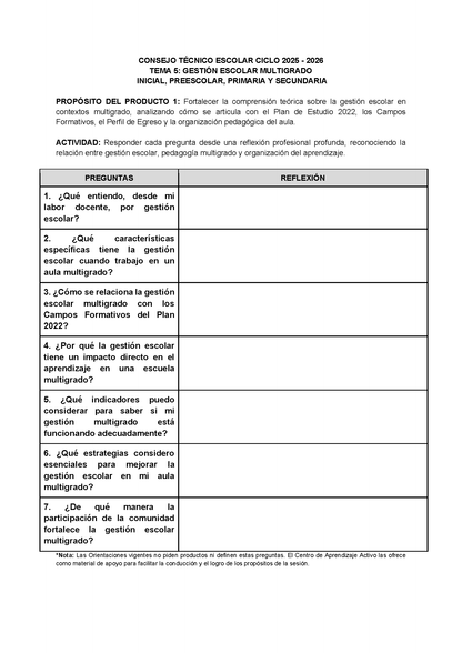Formato de Productos CTE Multigrado Tema 5 (Editable en Word)