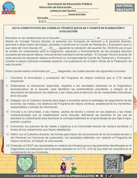 PROPUESTA ACTA CONSTITUTIVA DEL CONSEJO TÉCNICO ESCOLAR Y COMITÉ DE PLANEACIÓN Y EVALUACIÓN en PDF