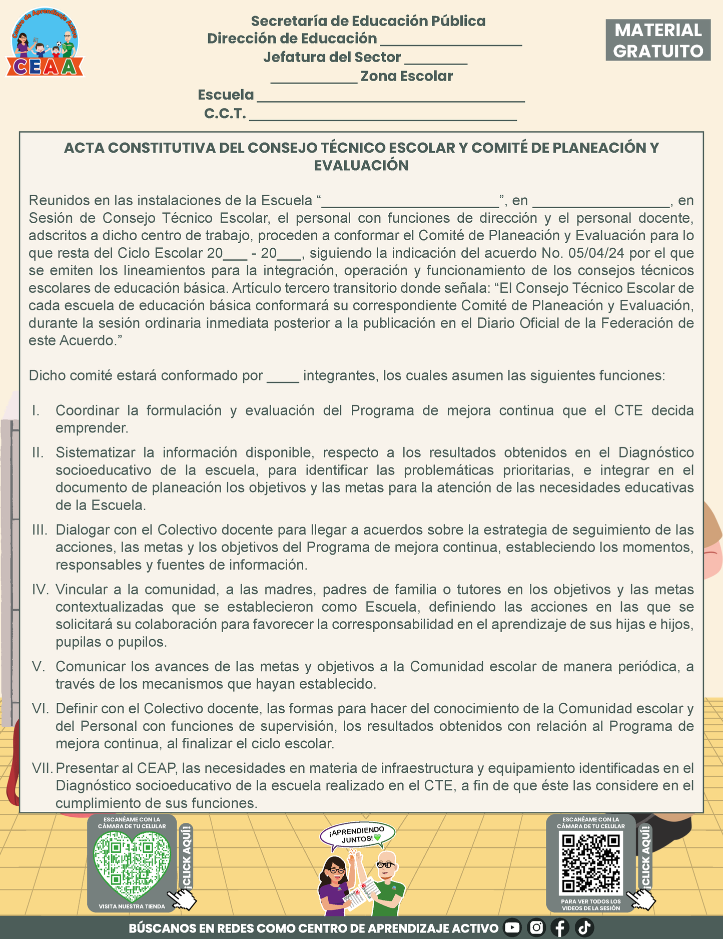 PROPUESTA ACTA CONSTITUTIVA DEL CONSEJO TÉCNICO ESCOLAR Y COMITÉ DE PLANEACIÓN Y EVALUACIÓN en PDF