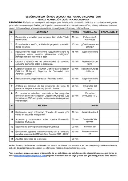 Propuesta Orden del Día Multigrado Tema 2 (Editable en Word)