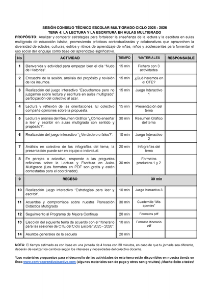 Propuesta Orden del Día Multigrado Tema 4 (Editable en Word)
