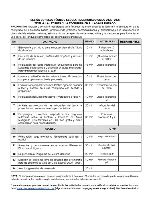 Propuesta Orden del Día Multigrado Tema 4 (Editable en Word)