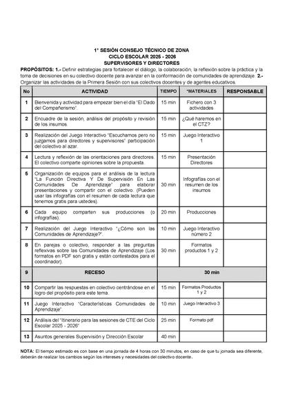 PROPUESTA Orden del día 1° Sesión CTZ Supervisores y Directores (Editable en Word)