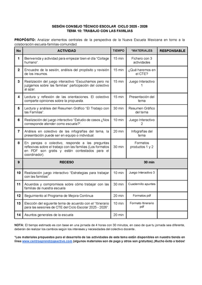 Propuesta Orden del Día Tema 10: TRABAJO CON LAS FAMILIAS (Editable en Word)