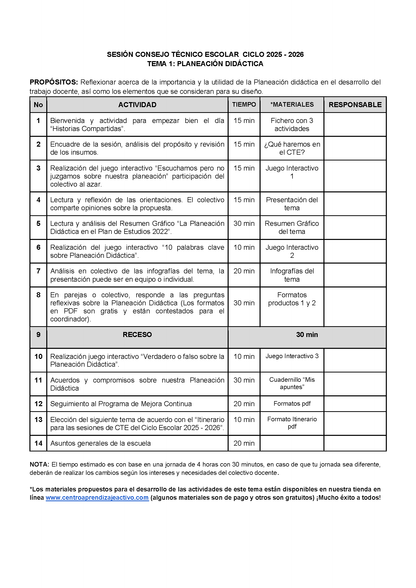 Propuesta Orden del Día Tema 1: PLANEACIÓN DIDÁCTICA (Editable en Word)