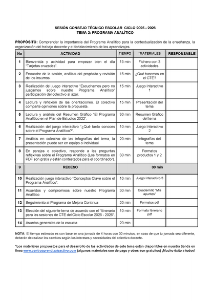Propuesta Orden del Día Tema 2: PROGRAMA ANALÍTICO (Editable en Word)