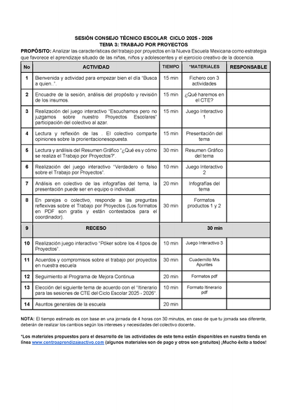 Propuesta Orden del Día Tema 3: TRABAJO POR PROYECTOS (Editable en Word)
