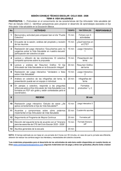 Propuesta Orden del Día Tema 6: VIDA SALUDABLE (Editable en Word)