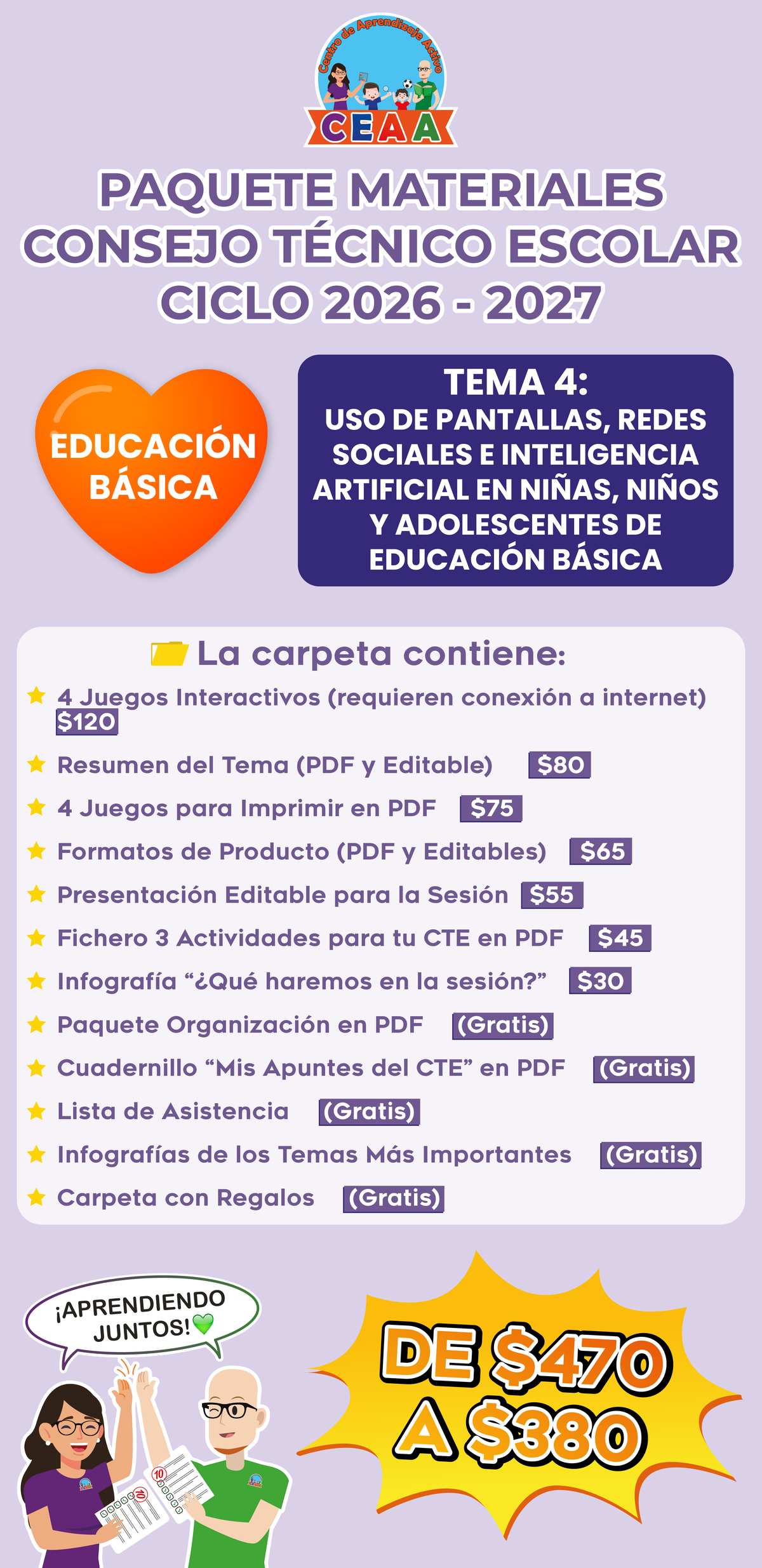 Paquete Completo Materiales CTE 2026 - 2027 Educación Básica TEMA 4: USO DE PANTALLAS, REDES SOCIALES E INTELIGENCIA ARTIFICIAL EN NIÑAS, NIÑOS Y ADOLESCENTES DE EDUCACIÓN BÁSICA