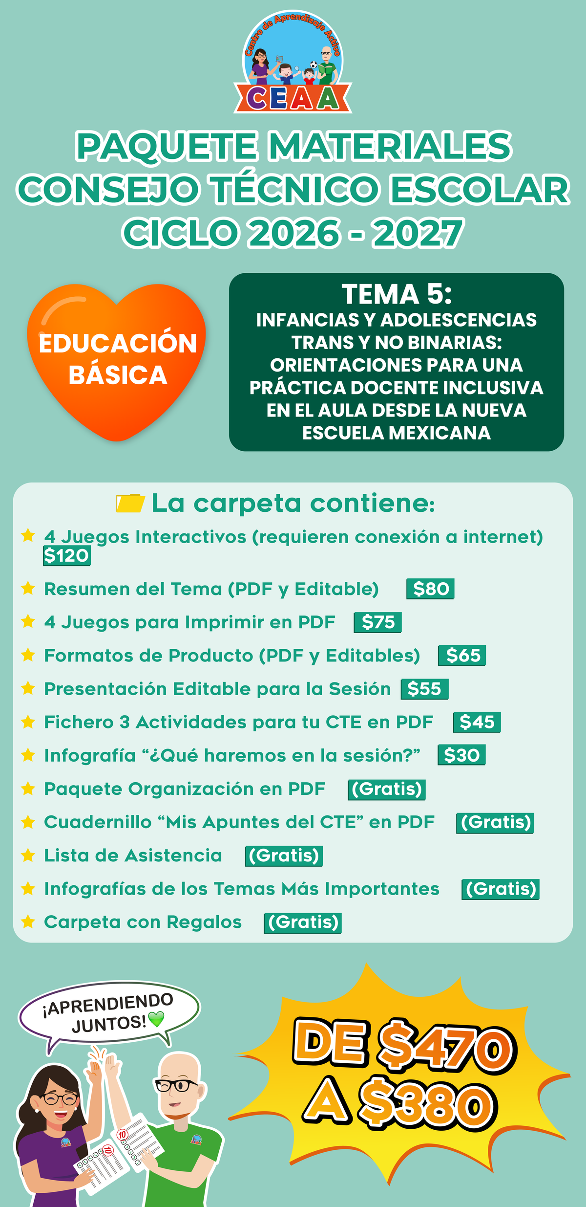 Paquete Completo Materiales CTE 2026 - 2027 Educación Básica TEMA 5: INFANCIAS Y ADOLESCENCIAS TRANS Y NO BINARIAS: ORIENTACIONES PARA UNA PRÁCTICA DOCENTE INCLUSIVA EN EL AULA DESDE LA NUEVA ESCUELA MEXICANA