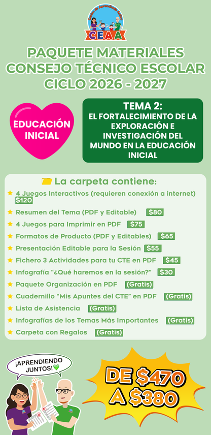 Paquete Completo Materiales CTE 2026 - 2027 Educación Inicial TEMA 2: EL FORTALECIMIENTO DE LA EXPLORACIÓN E INVESTIGACIÓN DEL MUNDO EN LA EDUCACIÓN INICIAL