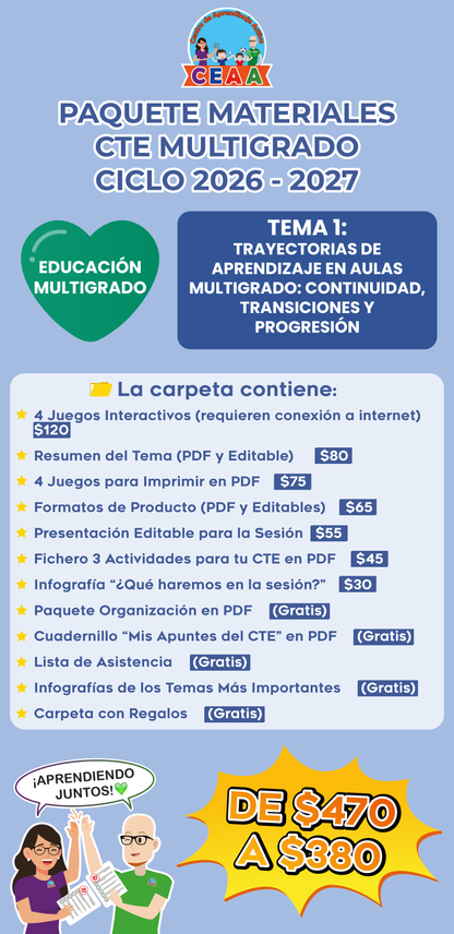 Paquete Completo Materiales CTE 2026 - 2027 Educación Multigrado TEMA 1: TRAYECTORIAS DE APRENDIZAJE EN AULAS MULTIGRADO: CONTINUIDAD, TRANSICIONES Y PROGRESIÓN