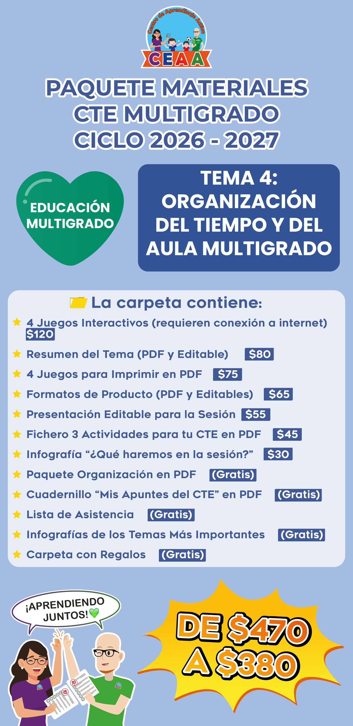 Paquete Completo Materiales CTE 2026 - 2027 Educación Multigrado TEMA 4: ORGANIZACIÓN DEL TIEMPO Y DEL AULA MULTIGRADO
