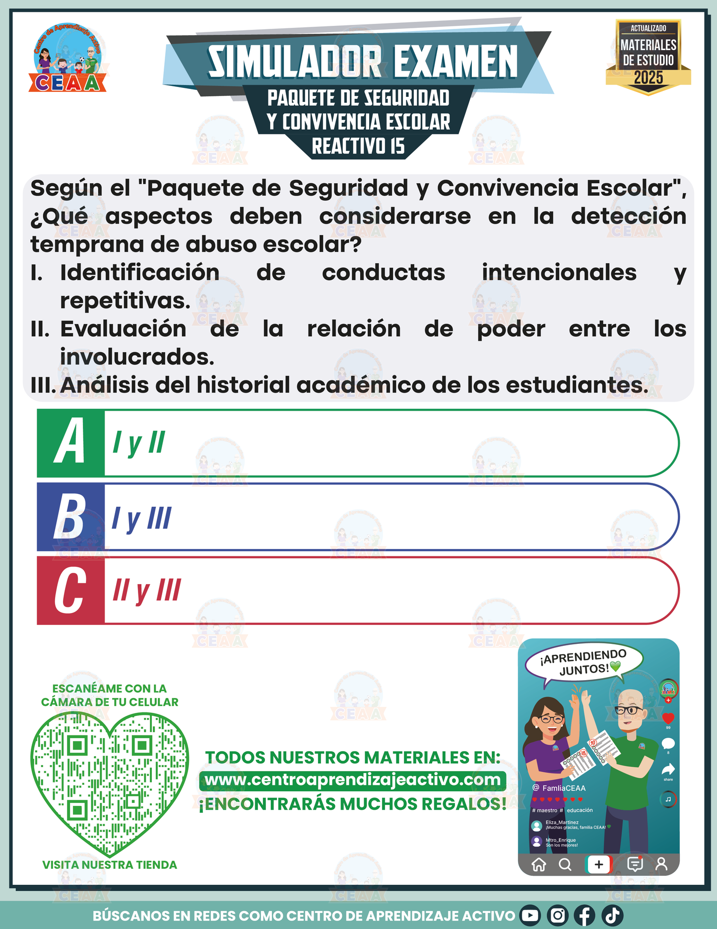 Simulador de Examen Paquete de Seguridad y Convivencia Escolar en PDF