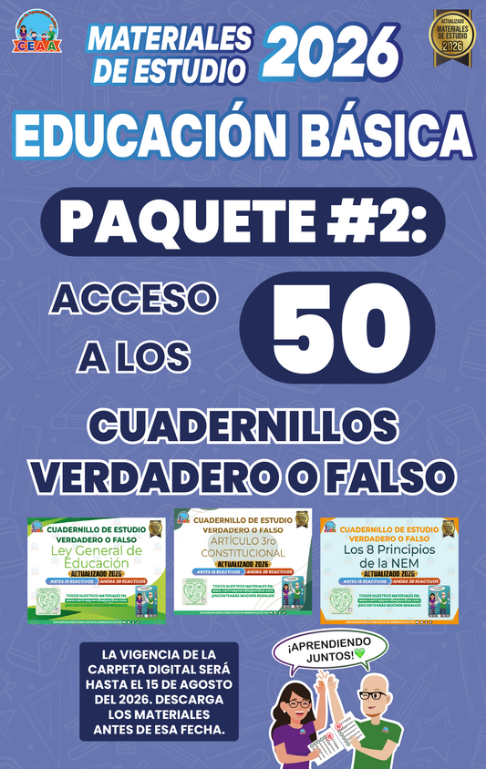 Paquete #2 Materiales de Estudio 2026: Cuadernillos Verdadero o Falso