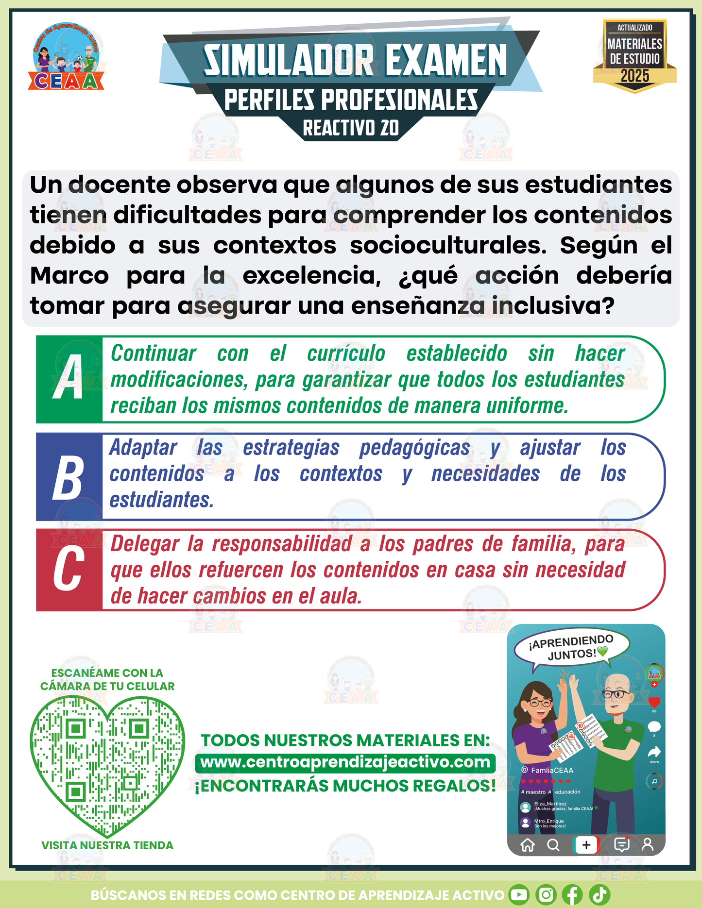 Simulador de Examen Perfiles profesionales, criterios e indicadores para el personal docente, técnico docente, de asesoría técnica pedagógica, directivo y de supervisión escolar en PDF