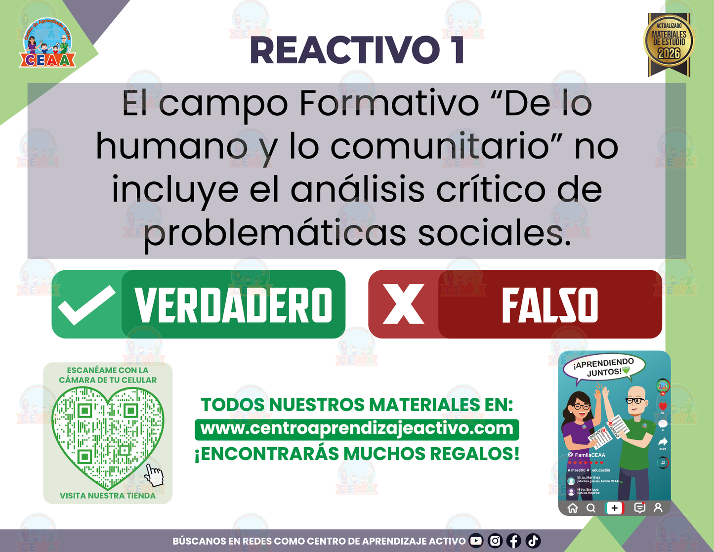 Cuadernillo de Estudio - Plan 2022 Campo Formativo De lo humano y lo comunitario - Verdadero o Falso en PDF
