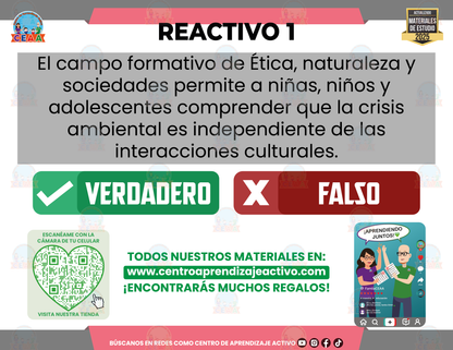 Cuadernillo de Estudio - Plan 2022 Campo Formativo “Ética, naturaleza y sociedades” - Verdadero o Falso