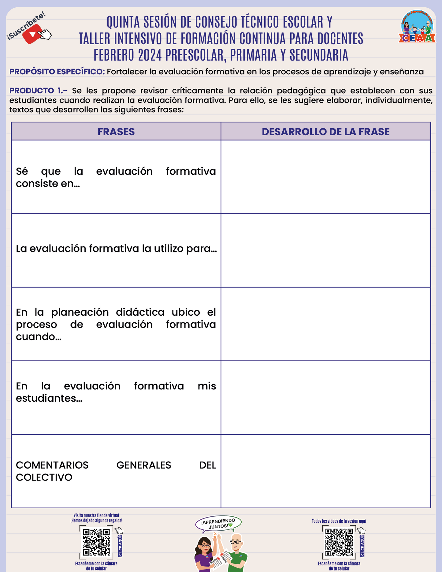 Formatos Productos Quinta Sesión CTE Preescolar, Primaria y Secundaria