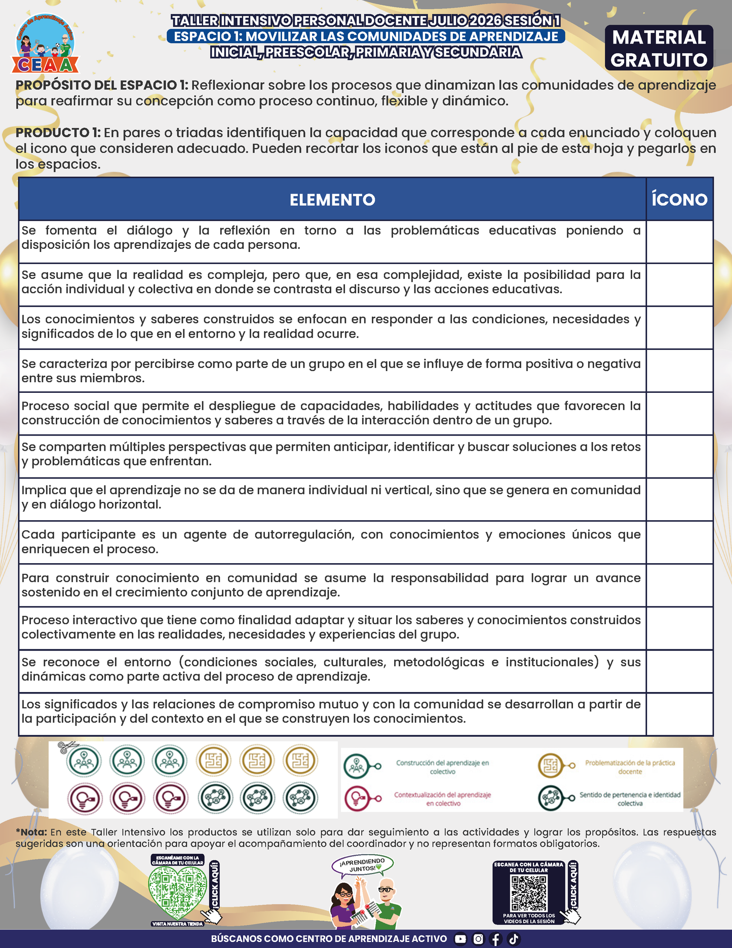 Formato de Productos para tu Taller Intensivo Sesión 1 Espacios 1 y 2 Julio 2026 en PDF