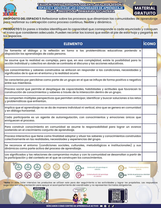 Formato de Productos para tu Taller Intensivo Sesión 1 Espacios 1 y 2 Julio 2026 en PDF